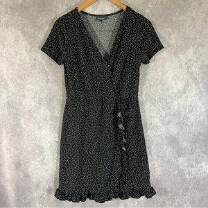ModCloth Mini Dress Women Medium Black & White Polka Dot Ruffle Slit V-Neck Boho